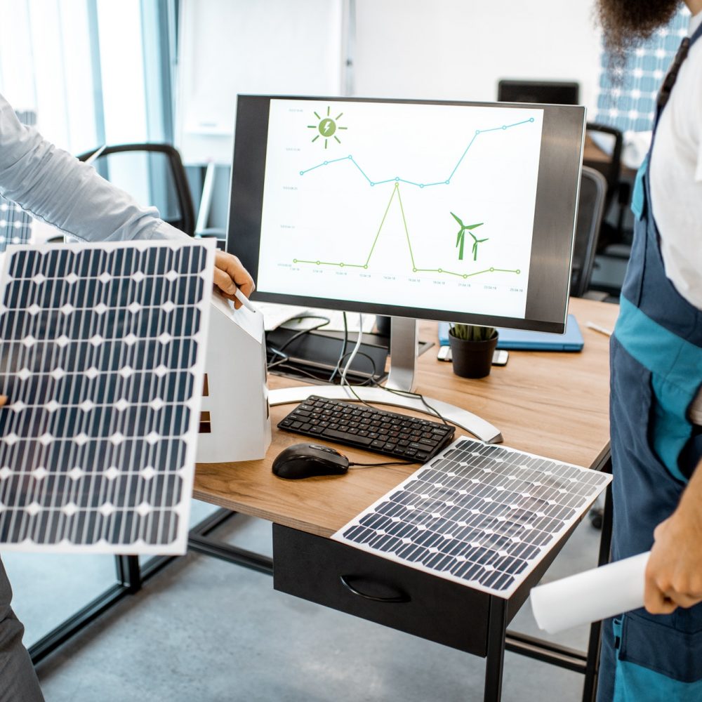 Working on alternative energy project in the office